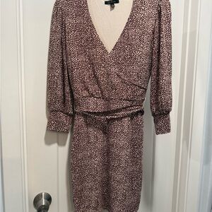 City Studio Long Sleeve Wrap Dress in Burgundy and White